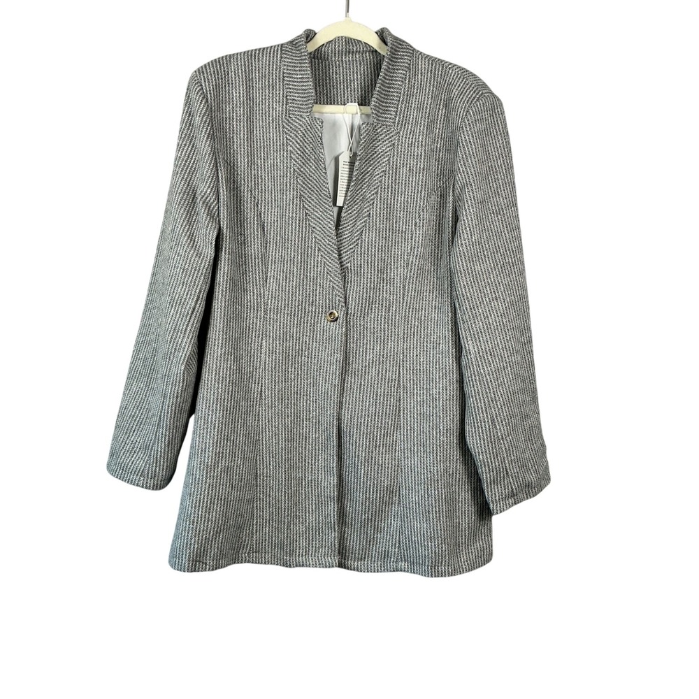 Grey Herringbone Longline Blazer Jacket Recycled Fabric XXL NEW
